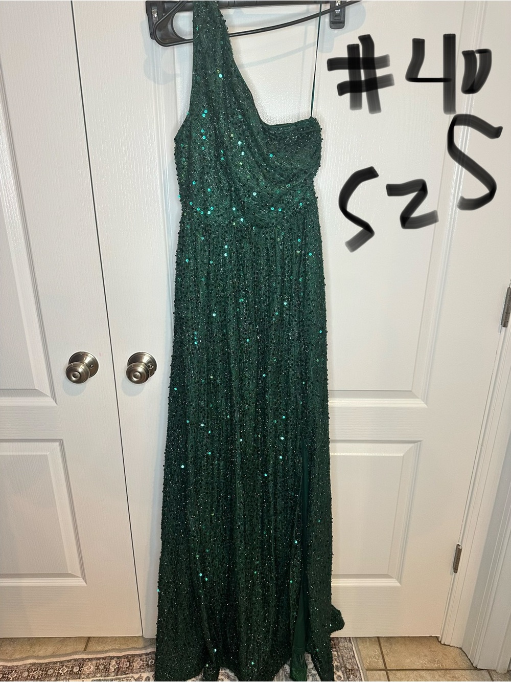 One-Shoulder Emerald Sequin Evening Gown